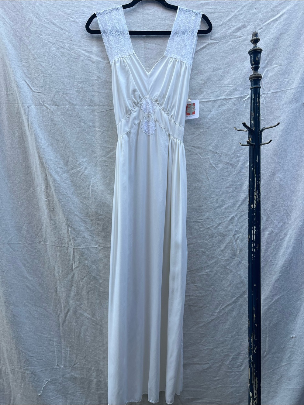 Ivory Lace-Trim Long Chemise Nightgown